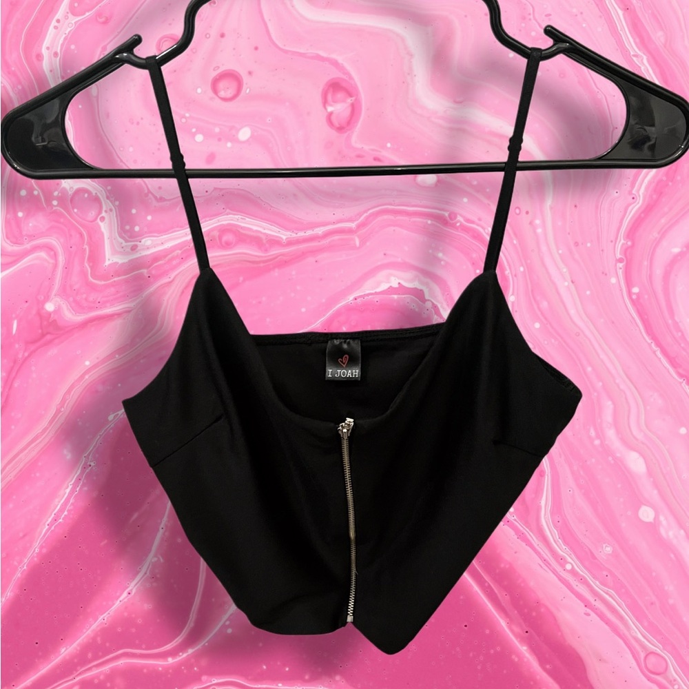I heart Joah‎ Black Zip Front Crop Cami Top
